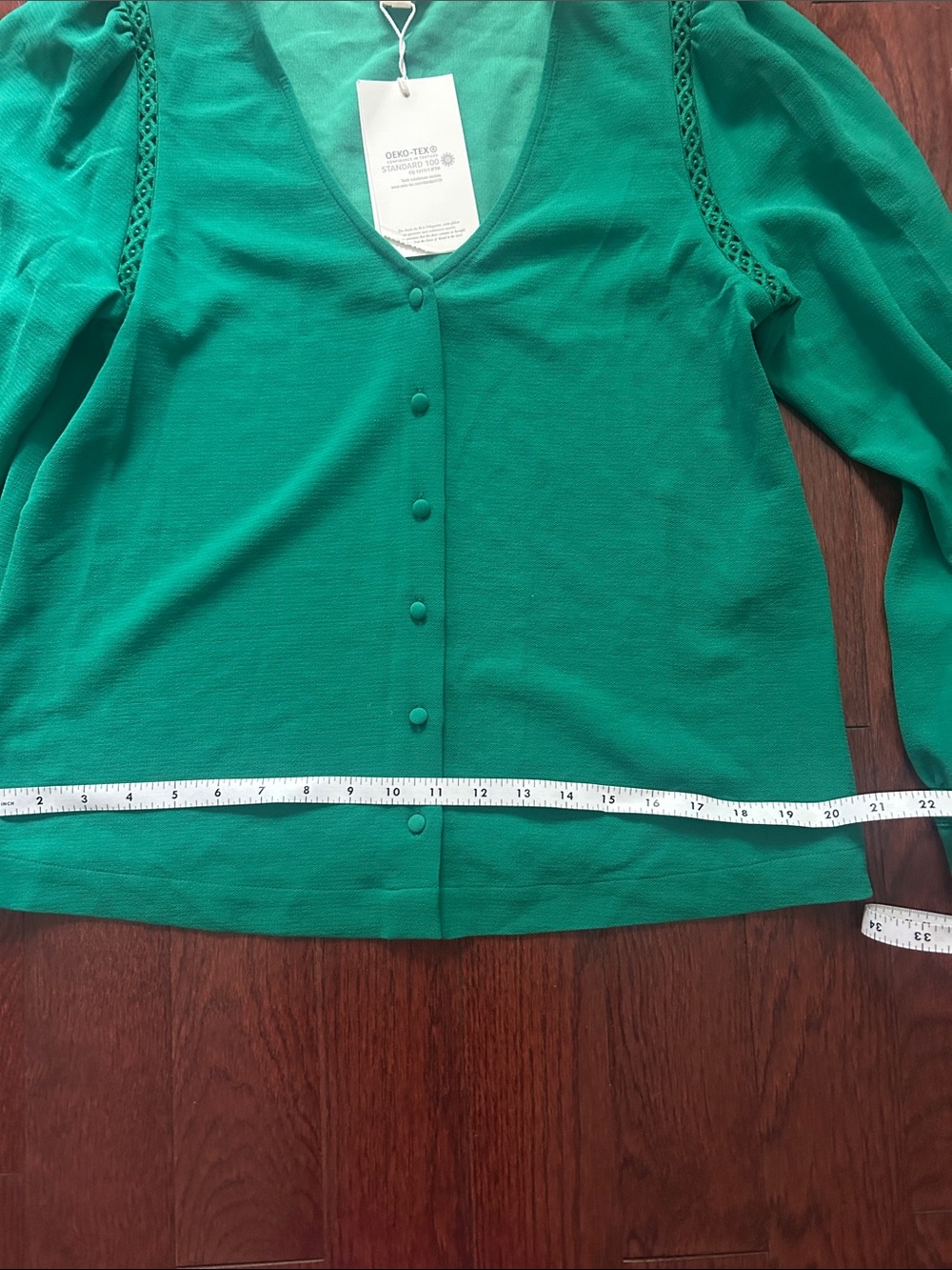 Sezane | Emerald green V-Neck Button Front Women's Top - Picture 6 of 7